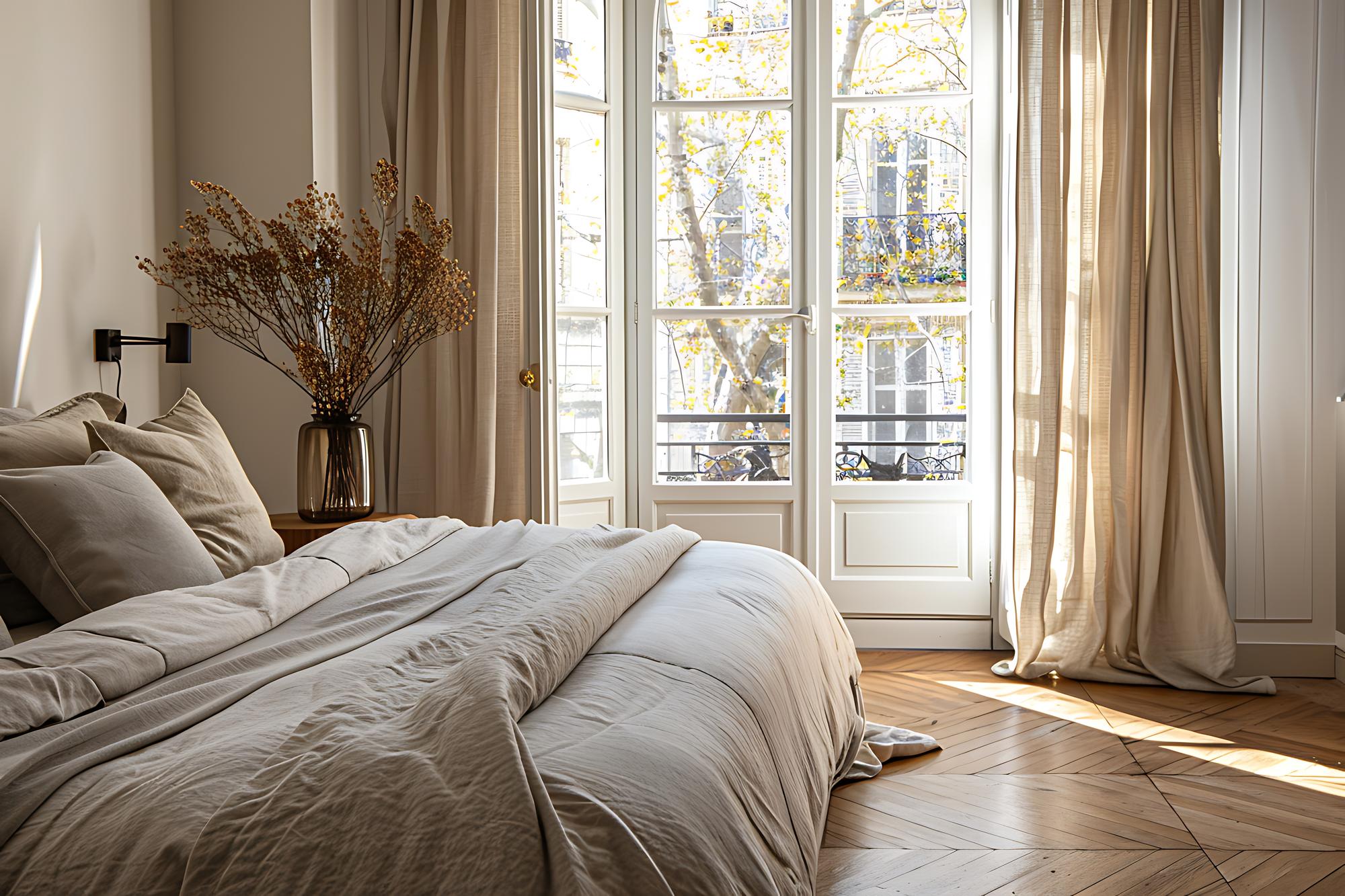 cozy bedroom with city view